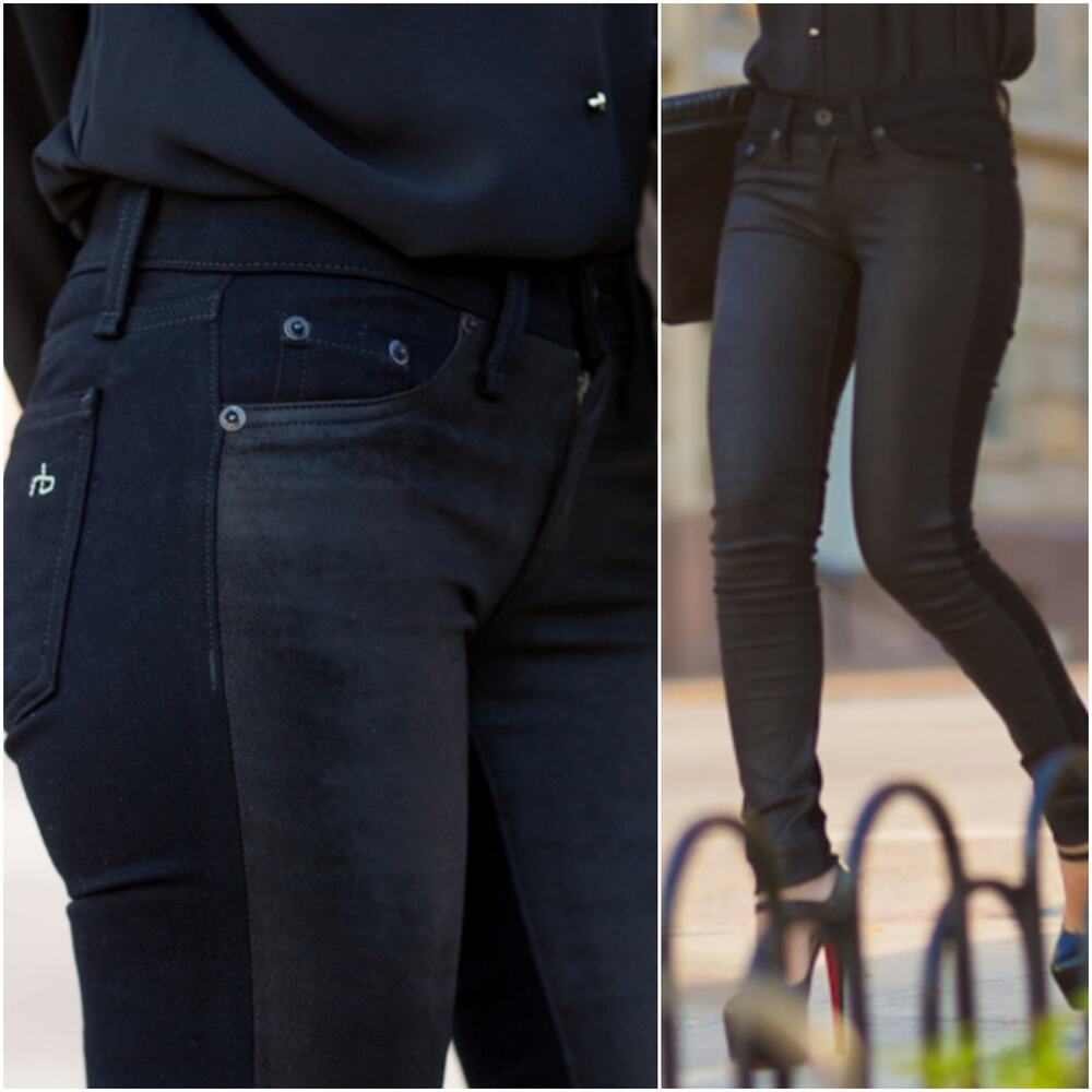 Rag & Bone Women's Black Leather front Skinny Jeans size 28